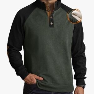 mens corduroy fleece-lined sweatshirt heavyweight green black 3XL